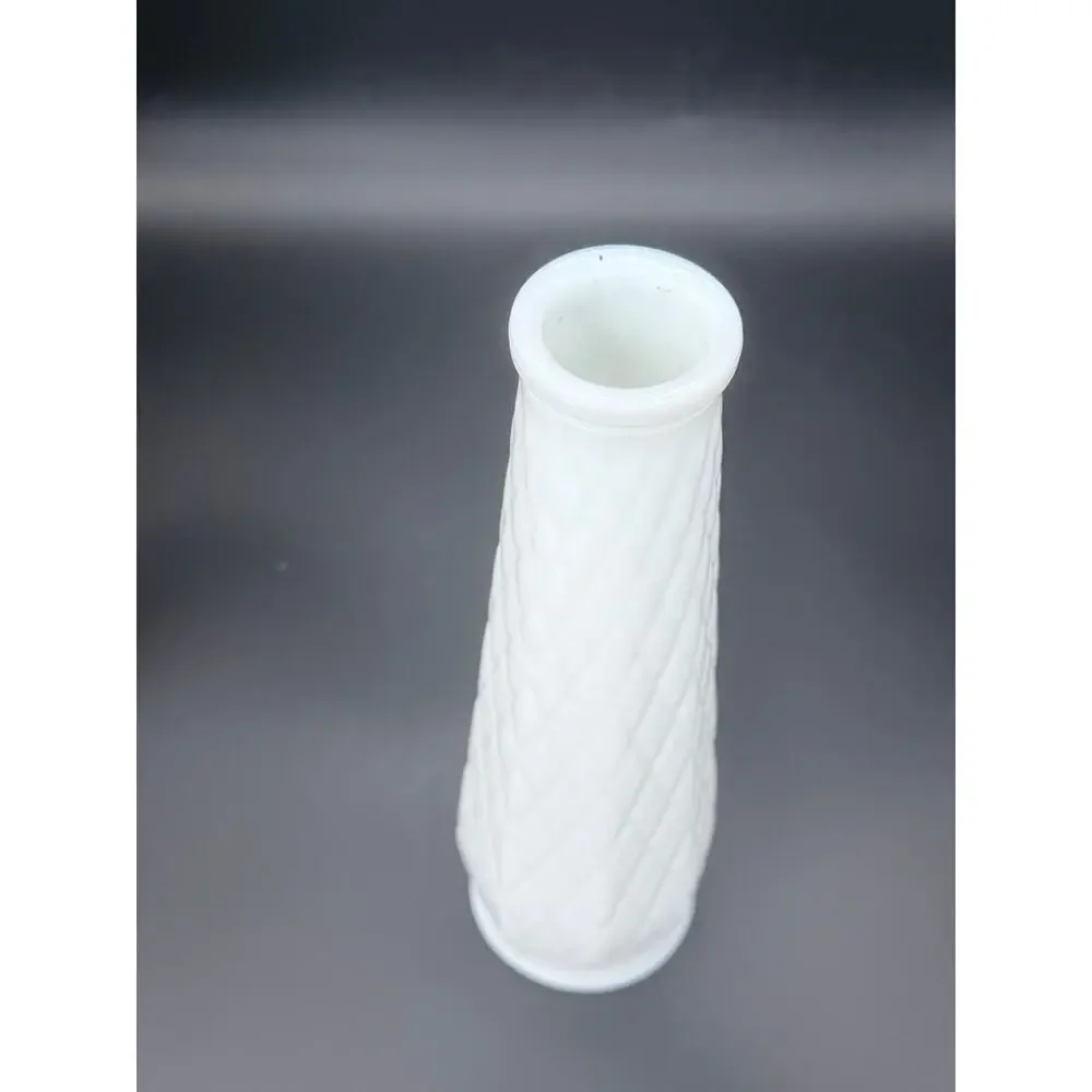 Vintage Randall White Milk Glass Diamond Quilted Bud Vase 9 in MCM